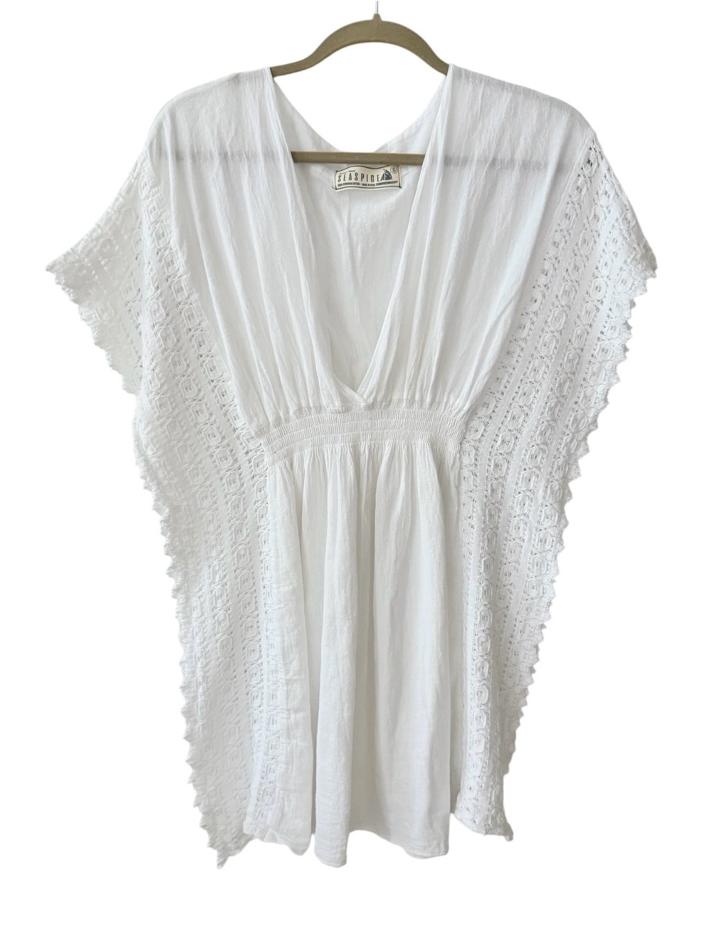 Seaspice White Boho Crochet Kaftan Beach CoverUp Size S